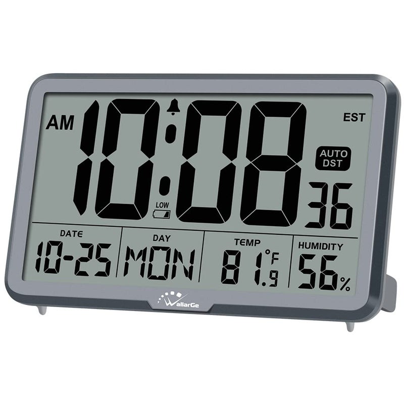 WallarGe Auto Set Digital Wall Clock Battery Operated  Desk Clocks with Temperature  Humidity and Date  Large Display Digital Calendar Alarm Clock for Elderly  Bedroom  Office  8 Time Zone  Auto DST. - Image 1
